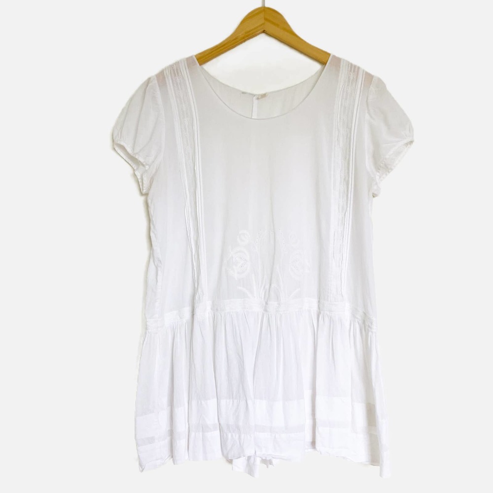 Anthropologie Floral Embroidered Peplum Tunic Top Size 14